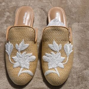 Tan and White Floral Mules